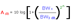 This image is copyright © by Ian C. Purdie VK2TIP - Butterworth narrow band filter attenuation formula